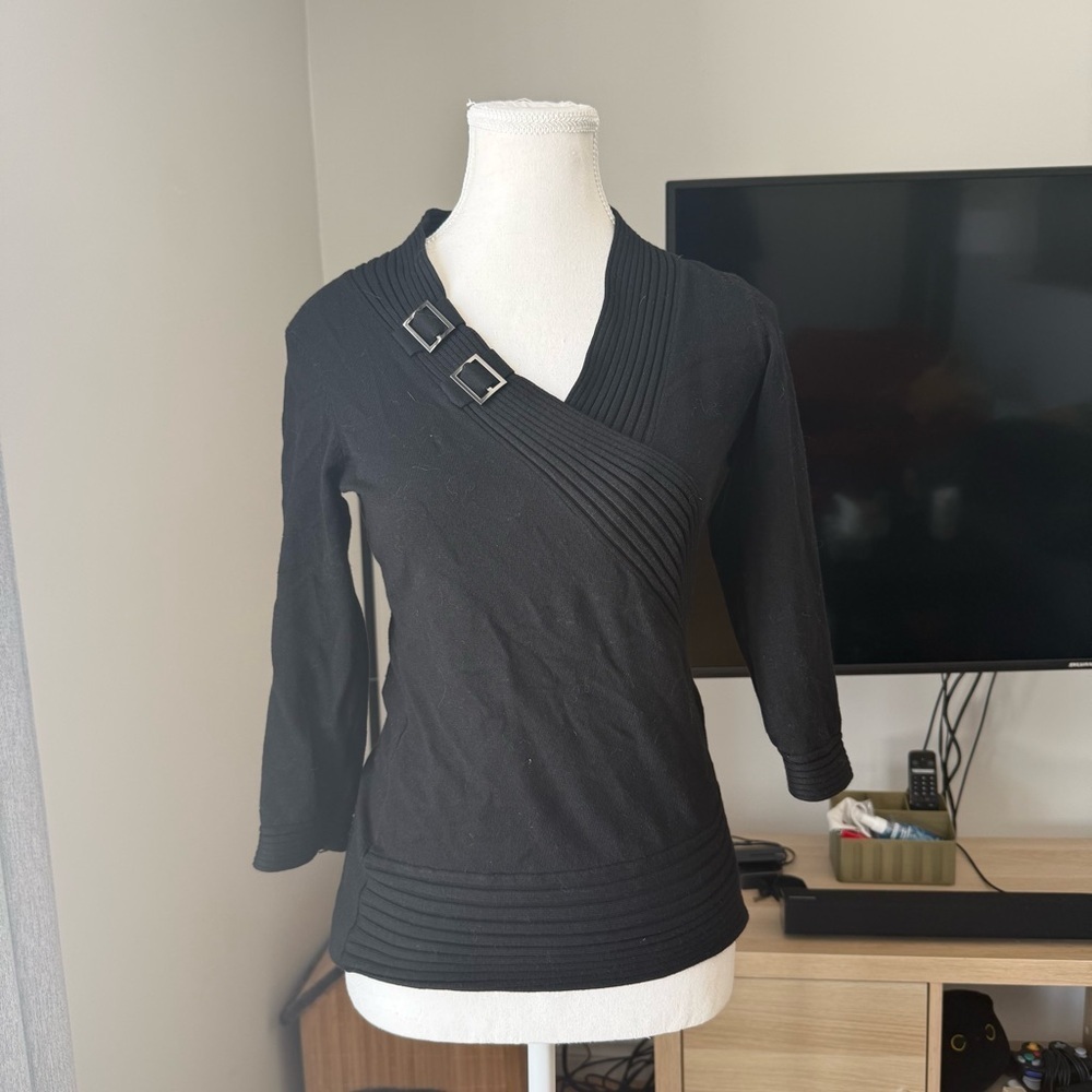 Le Château | women's small Black Wrap-Style Top with Buckle Detail